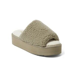 NEW Dearfoams Cozy Comfort Women's Platform Terry Slide Slipper Green